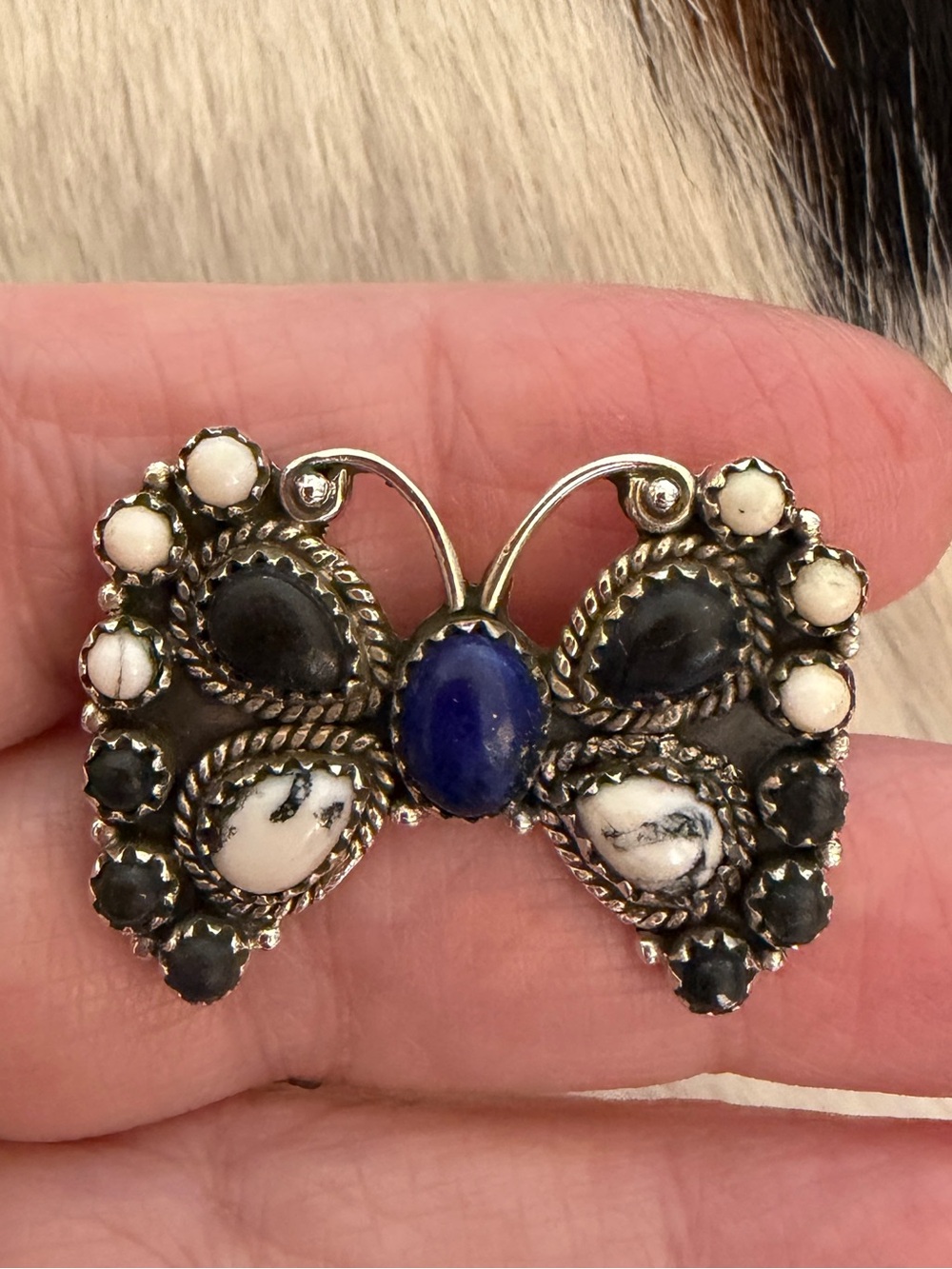 ❤️White Buffalo Turquoise Lapis Lazuli Butterfly ADJ Sterling 925 Statement Ring